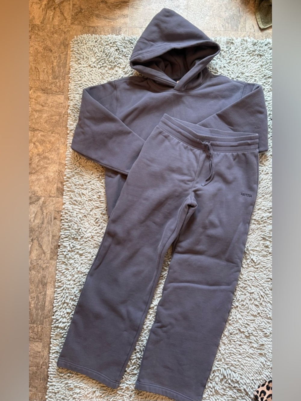 New Aritzia Sweatfleece Gray Blue Hoodie & Sweatpants Set Small Medium